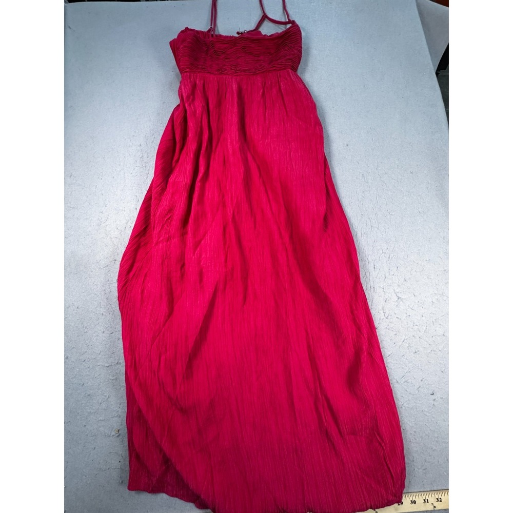 Abercrombie & Fitch Maxi Dress Womens XS Red Textured Spaghetti Strap Smocked